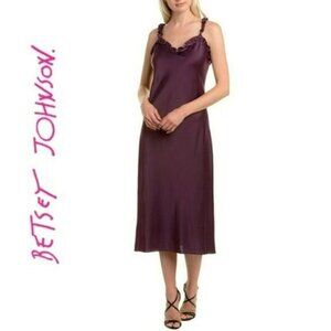 NWT BETSEY JOHNSON Sweetheart Neck Ruffle Trim Cocktail Party Slip Midi Dress